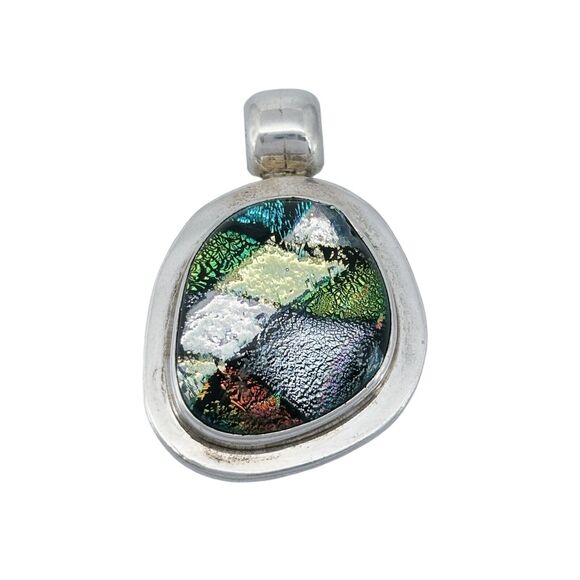 Vintage Mexico Sterling Silver 925 3.7cm Dichroic Glass Pendant - Picture 2 of 6
